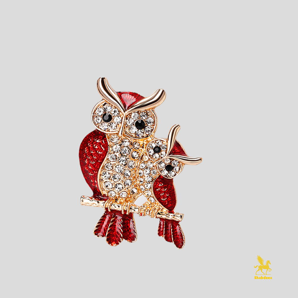 Owls Rhinestone, gold plated brooches