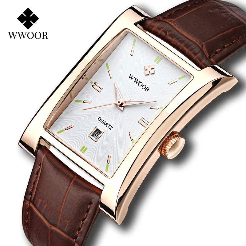 WWOOR Brand Classic Fashion Mens Rectangle Watches