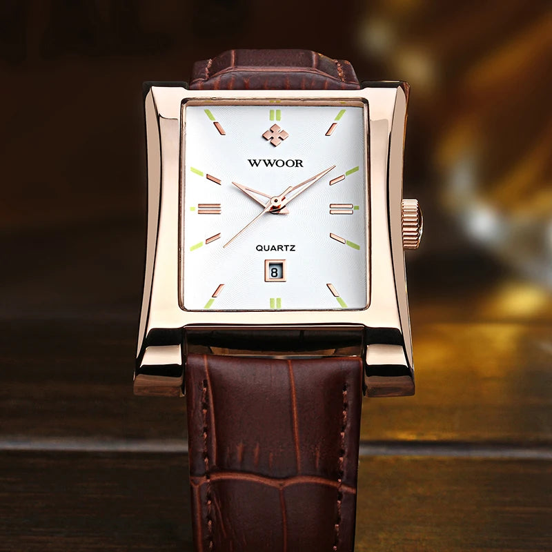 WWOOR Brand Classic Fashion Mens Rectangle Watches