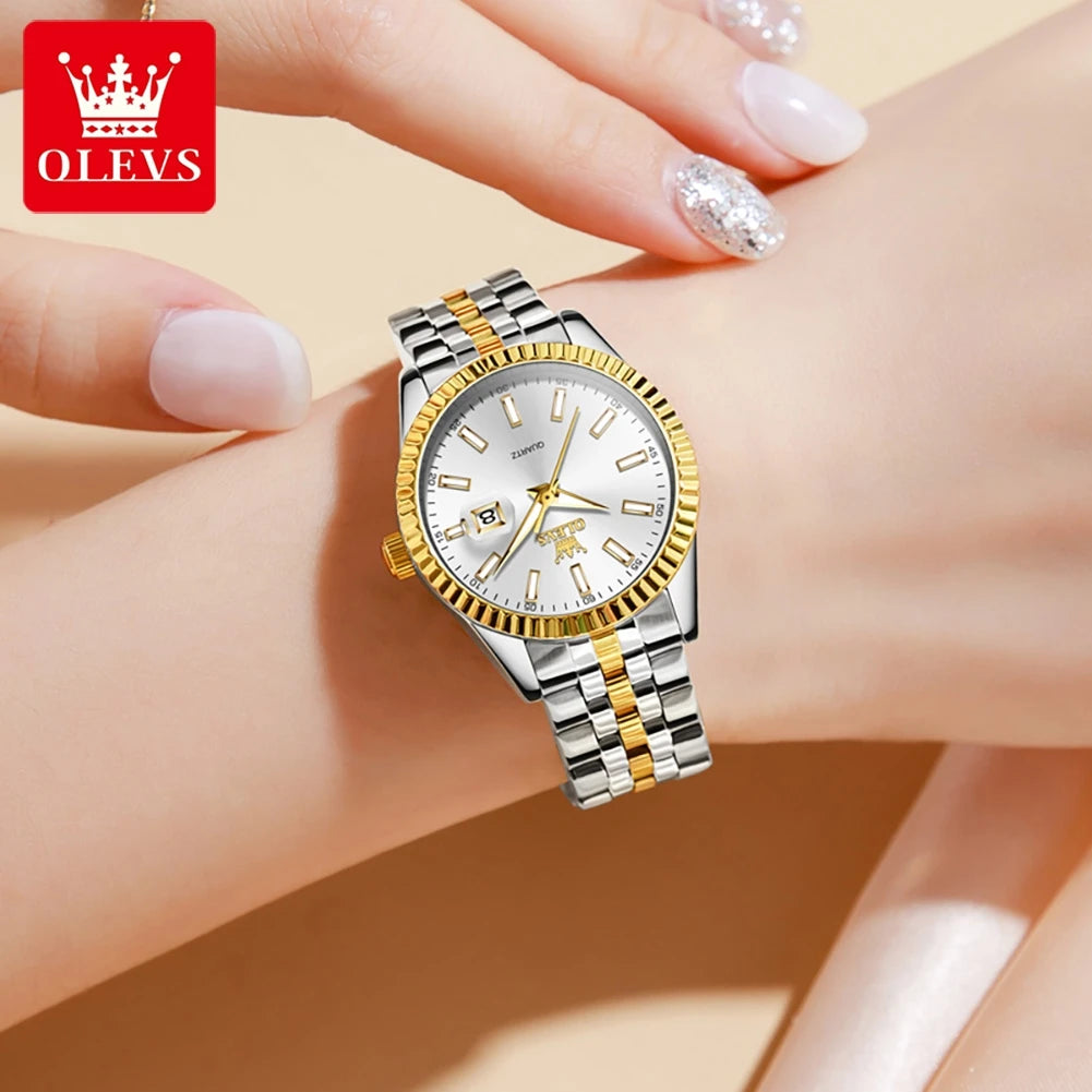 OLEVS 5593 Woman Watch Stainless Steel Waterproof Auto Date