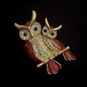Owls Rhinestone, gold plated brooches
